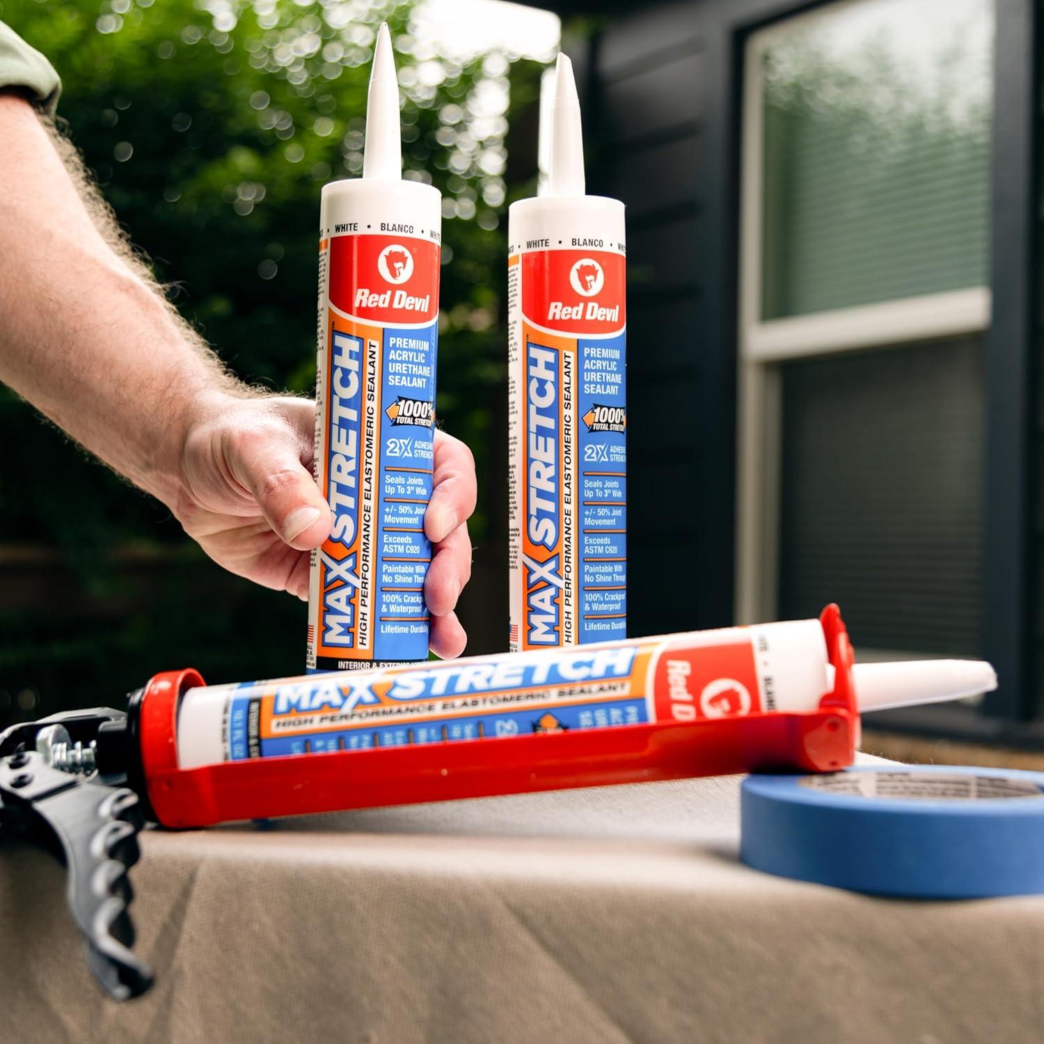 imageRed Devil 0907 MAX Stretch Acrylic Urethane Elastomeric Sealant 101 oz White 1 PackPack of 1