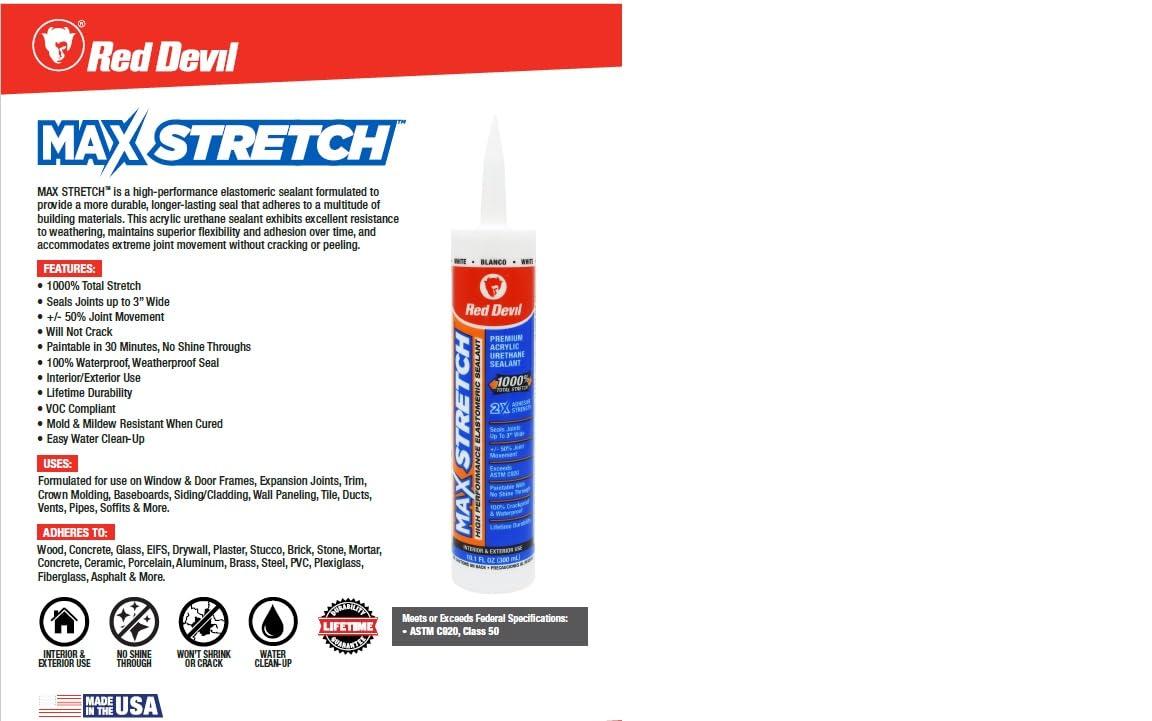 imageRed Devil 0907 MAX Stretch Acrylic Urethane Elastomeric Sealant 101 oz White 1 PackPack of 12