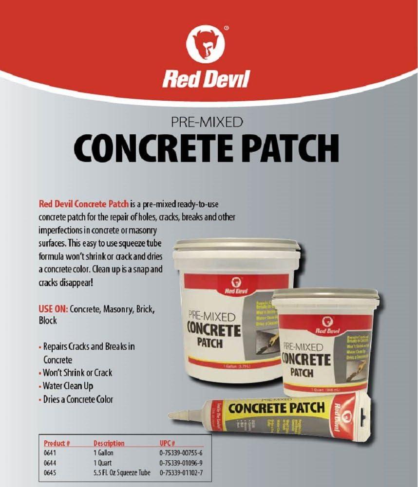 imageRed Devil 0644 PreMixed Concrete Patch 1 Quart Pack of 1 Gray ampamp 0645 PreMixed Concrete Patch 55 Oz Squeeze Tube Pack of 1 Gray 5 Fl Oz